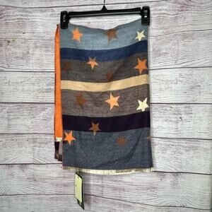 House of Tweed Multi Colored Stars and Stripes Fringe Reversible Shaw Scarf New